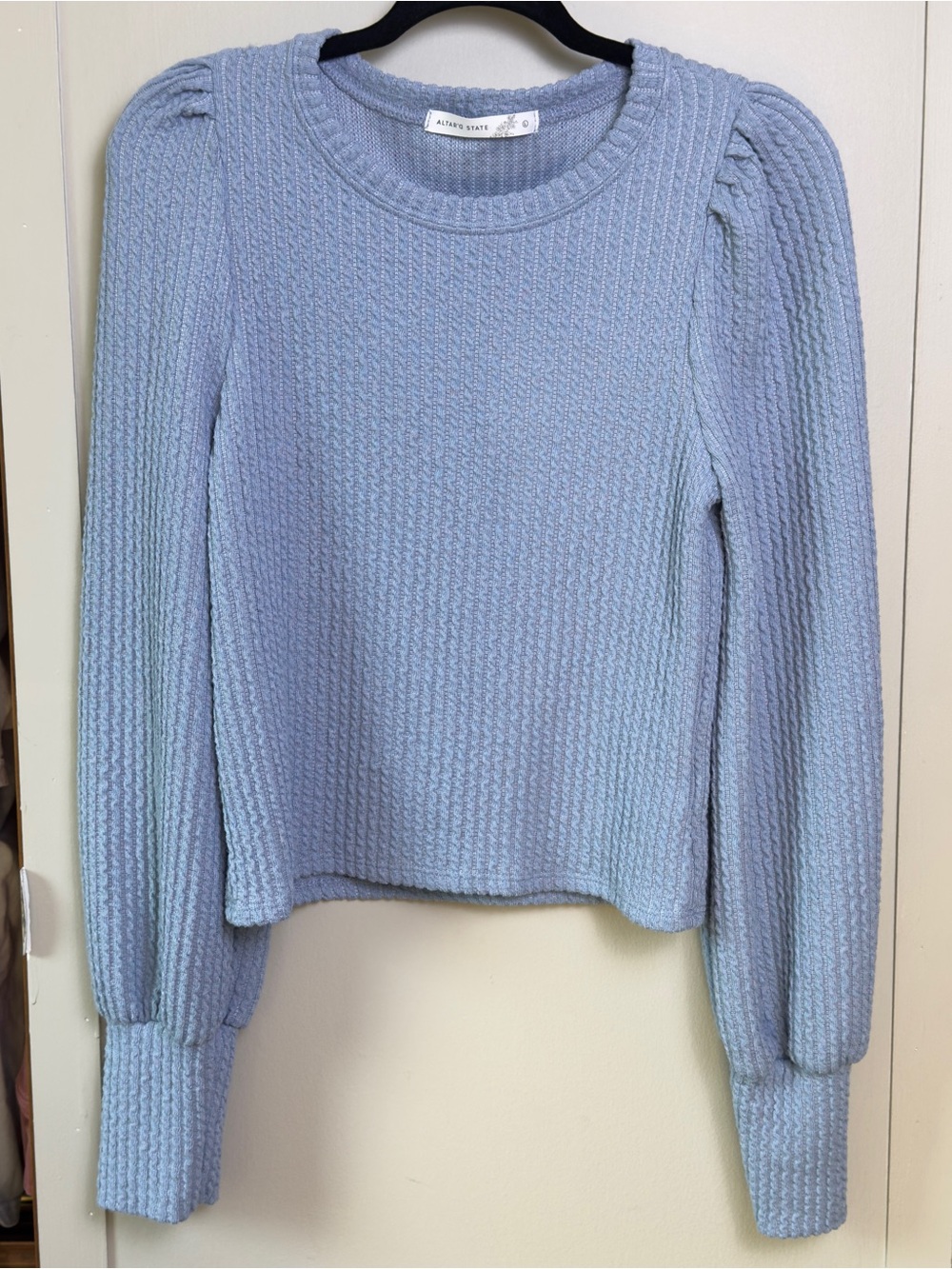 Altar’d State Light Blue Puff-Sleeve Knit Sweater Size L
